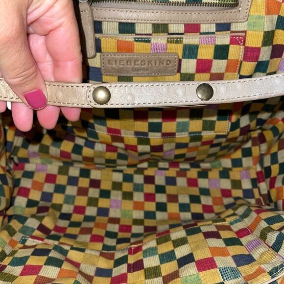 Liebeskind Womens Tote Shoulder Bag Berlin Cream Ostrich Embossed Leather Snap - Picture 10 of 10